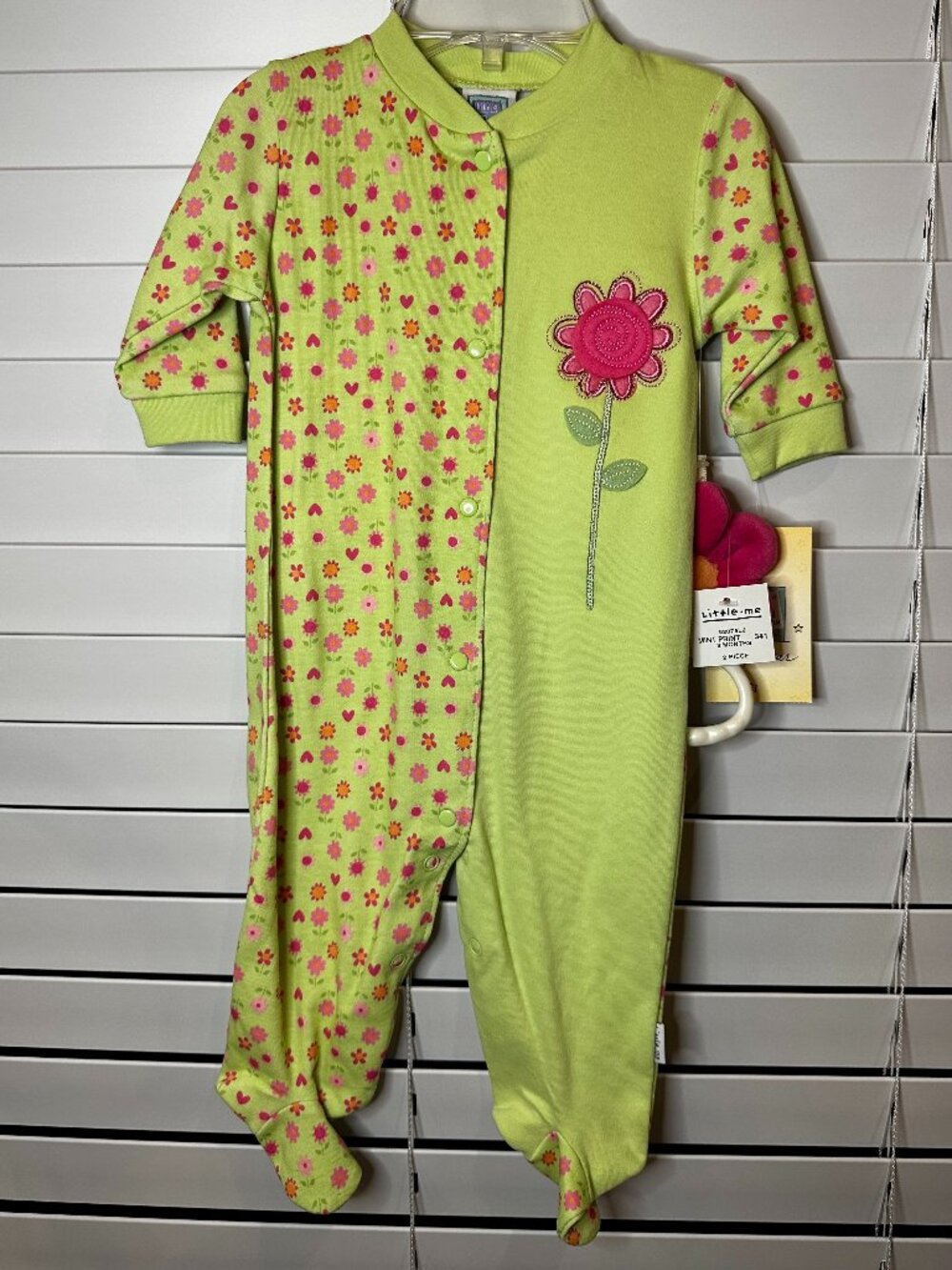 Little Me Baby Girl Mint Green & Pink Flower Footie Sleeper w/Rattle 3M - NWT
